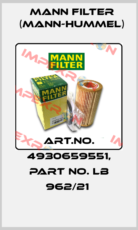 Art.No. 4930659551, Part No. LB 962/21  Mann Filter (Mann-Hummel)