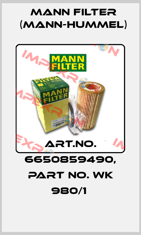 Art.No. 6650859490, Part No. WK 980/1  Mann Filter (Mann-Hummel)