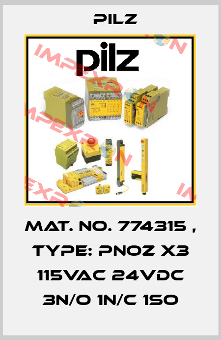 Mat. No. 774315 , Type: PNOZ X3 115VAC 24VDC 3n/o 1n/c 1so Pilz