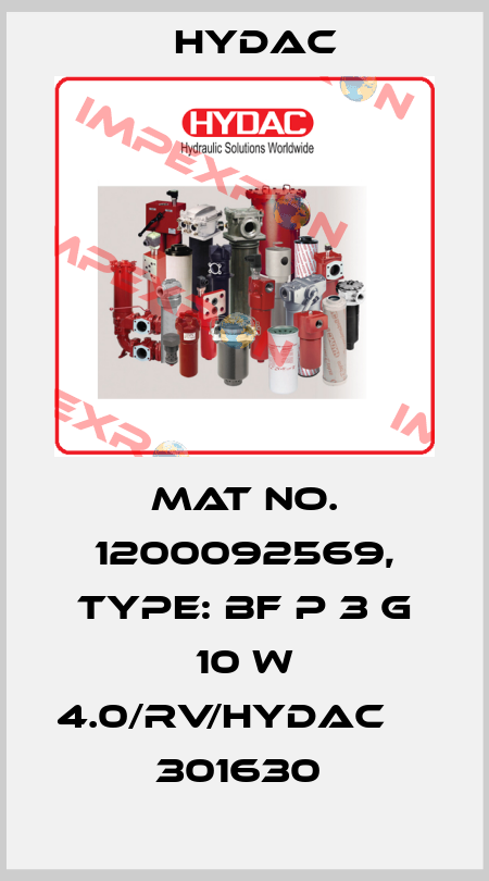 Mat No. 1200092569, Type: BF P 3 G 10 W 4.0/RV/HYDAC          301630  Hydac