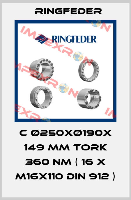 C Ø250xØ190x 149 MM TORK 360 Nm ( 16 x M16x110 DIN 912 ) Ringfeder