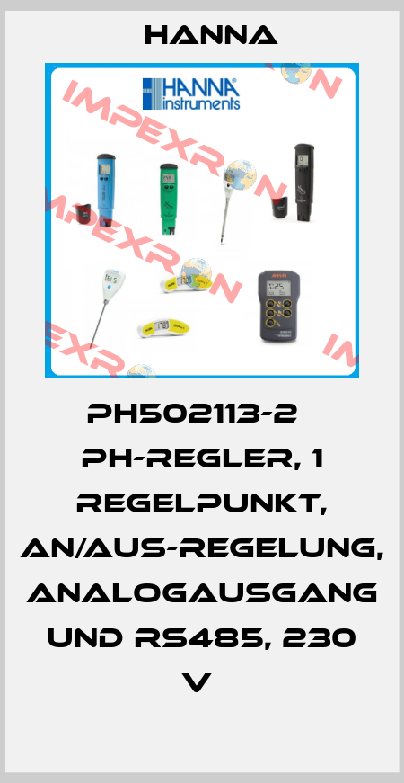 PH502113-2   PH-REGLER, 1 REGELPUNKT, AN/AUS-REGELUNG, ANALOGAUSGANG UND RS485, 230 V  Hanna