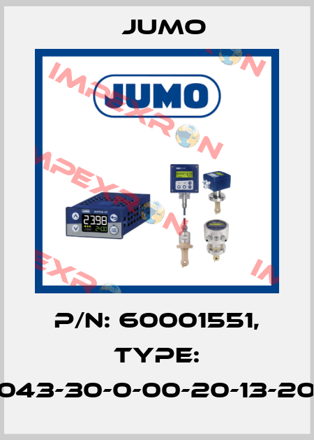 P/N: 60001551, Type: 603021/02-1-043-30-0-00-20-13-20-100-8-6/000 Jumo