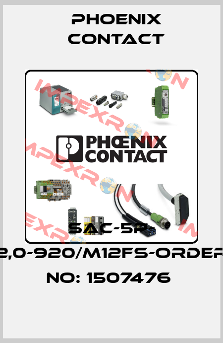 SAC-5P- 2,0-920/M12FS-ORDER NO: 1507476  Phoenix Contact