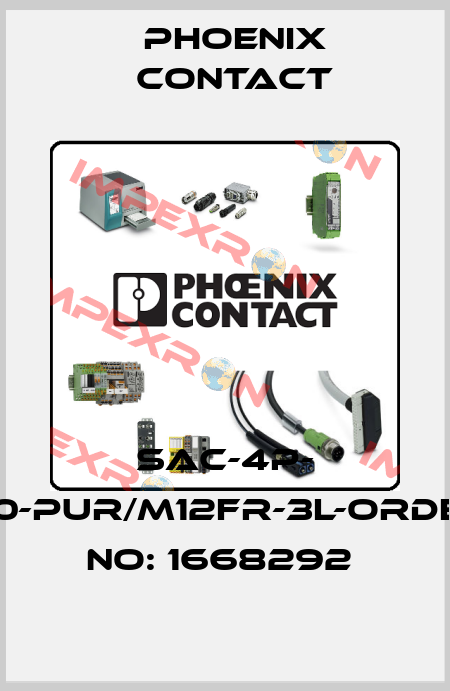 SAC-4P- 3,0-PUR/M12FR-3L-ORDER NO: 1668292  Phoenix Contact