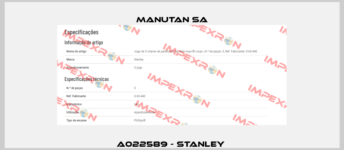 A022589 - Stanley  Manutan SA
